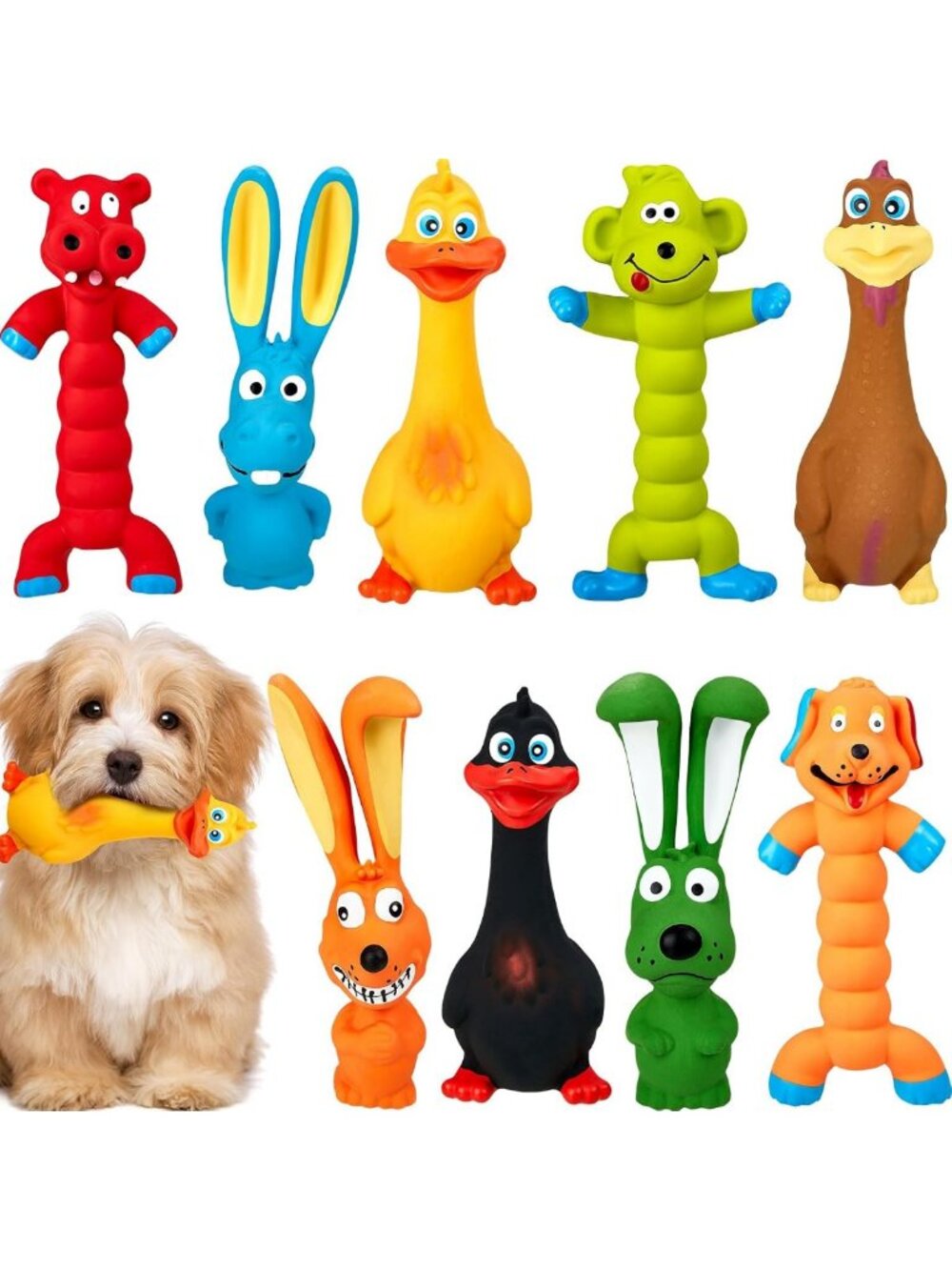 9 Pcs Soft Rubber Squeaky Dog Toys - Interactive Chew Toys for Small & Medium